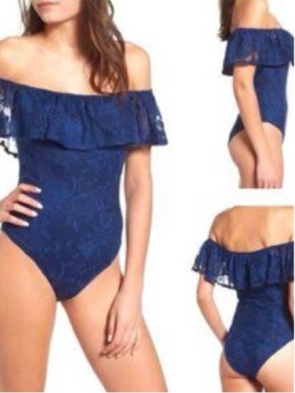 Band of Gypsies Size M Navy Floral Lace Bodysuit